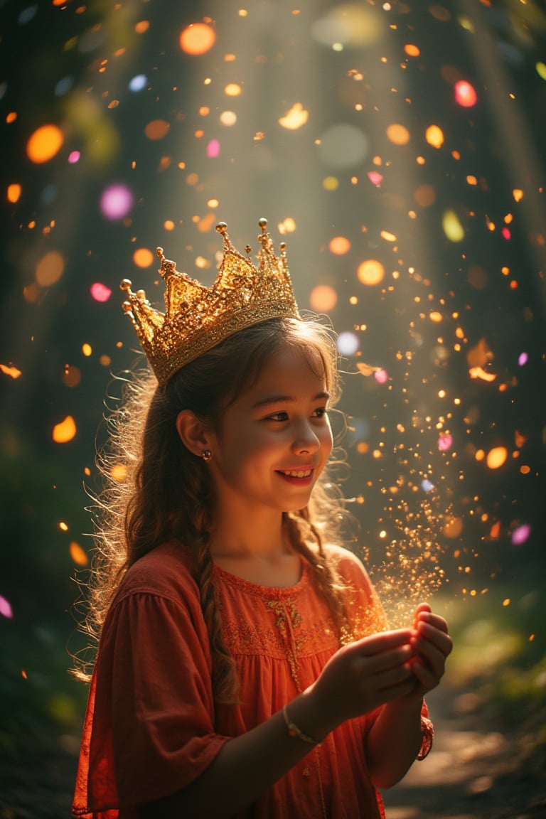 A girl absorbed into fantasyland, Magicallights,divinelights