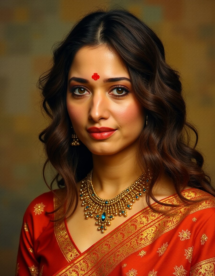 TamannaFlux,<lora:TamannaFluxV1:1.3>,A star woman with a beautiful face and slight smile, in the style of Arthur Rackham TamannaFlux,<lora:TamannaFluxV1:1.3>, portrait of woman in a saree.