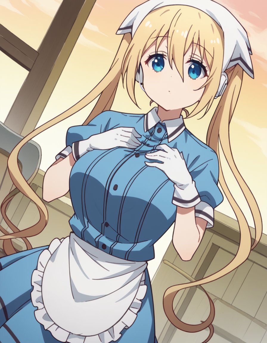 score_9, score_8_up, score_7_up, source_anime, <lora:kaho-hinata-s1-ponyxl-lora-nochekaiser:1>, kaho hinata, blonde hair, blue eyes, hair between eyes, long hair, sidelocks, twintails, large breasts, apron, blue shirt, blue skirt, frilled apron, frills, gloves, head scarf, shirt, short sleeves, skirt, uniform, waist apron, waitress, white apron, white gloves, suburban neighborhood, morning jog, earphones, running shoes, fresh air, sunrise, , , hands on own chest,, solo,, cowboy shot, dutch angle