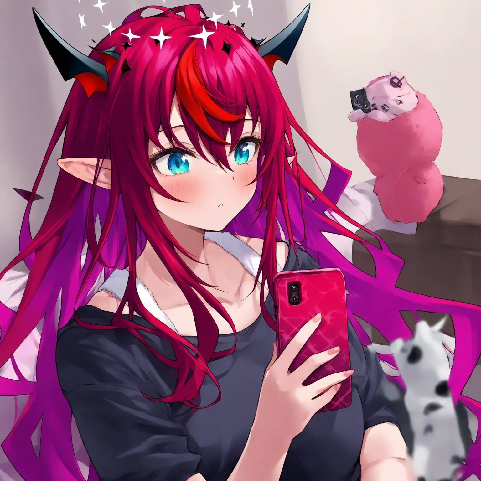 1girl, Irys (hololive), holding smartphone, twitter, stress