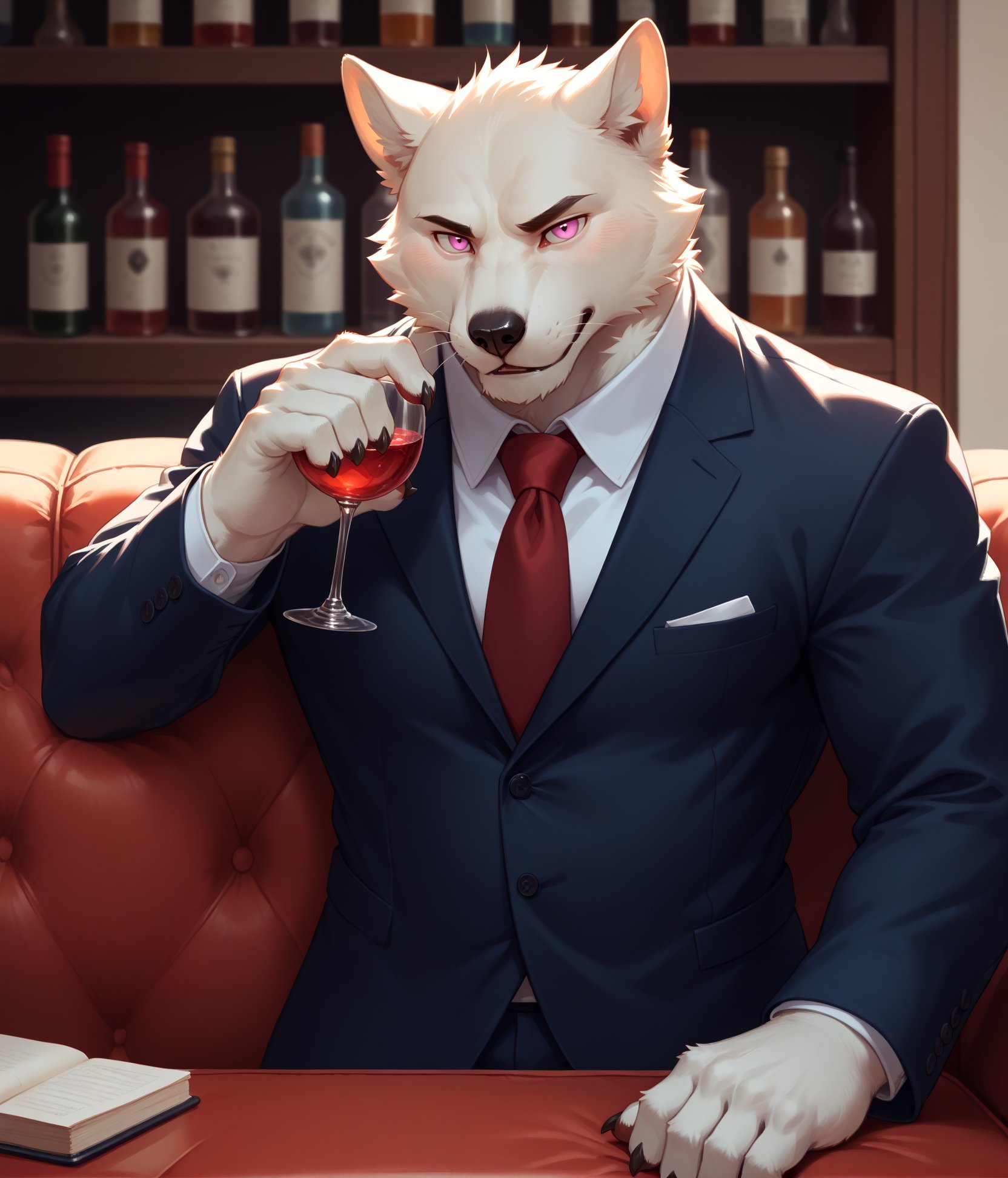 score_9,score_8_up,score_7_up,score_6_up,3 furry,3 kemono,high quality,tail,rating_explicit,embedding:zPDXL3 BREAK male furry,bara,perfect anatomy,(Light Color),Premium bar,crystal,sofa,drinking red wine glass,holding red wine in one hand,look at viewer,contempt,suit,luxury,VIP private room,