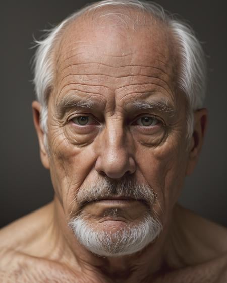 (pictorialist:1.5) a portrait of an older European man (skin texture, skin details), studio lighting, simple background.