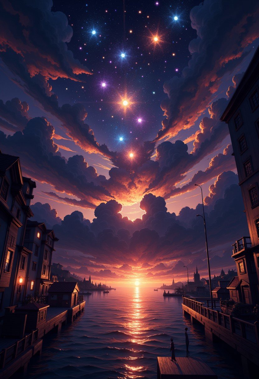 Evening, Stars, Night, Light, Reflection, Masterpice, Highres, Absurdres, DreamArt