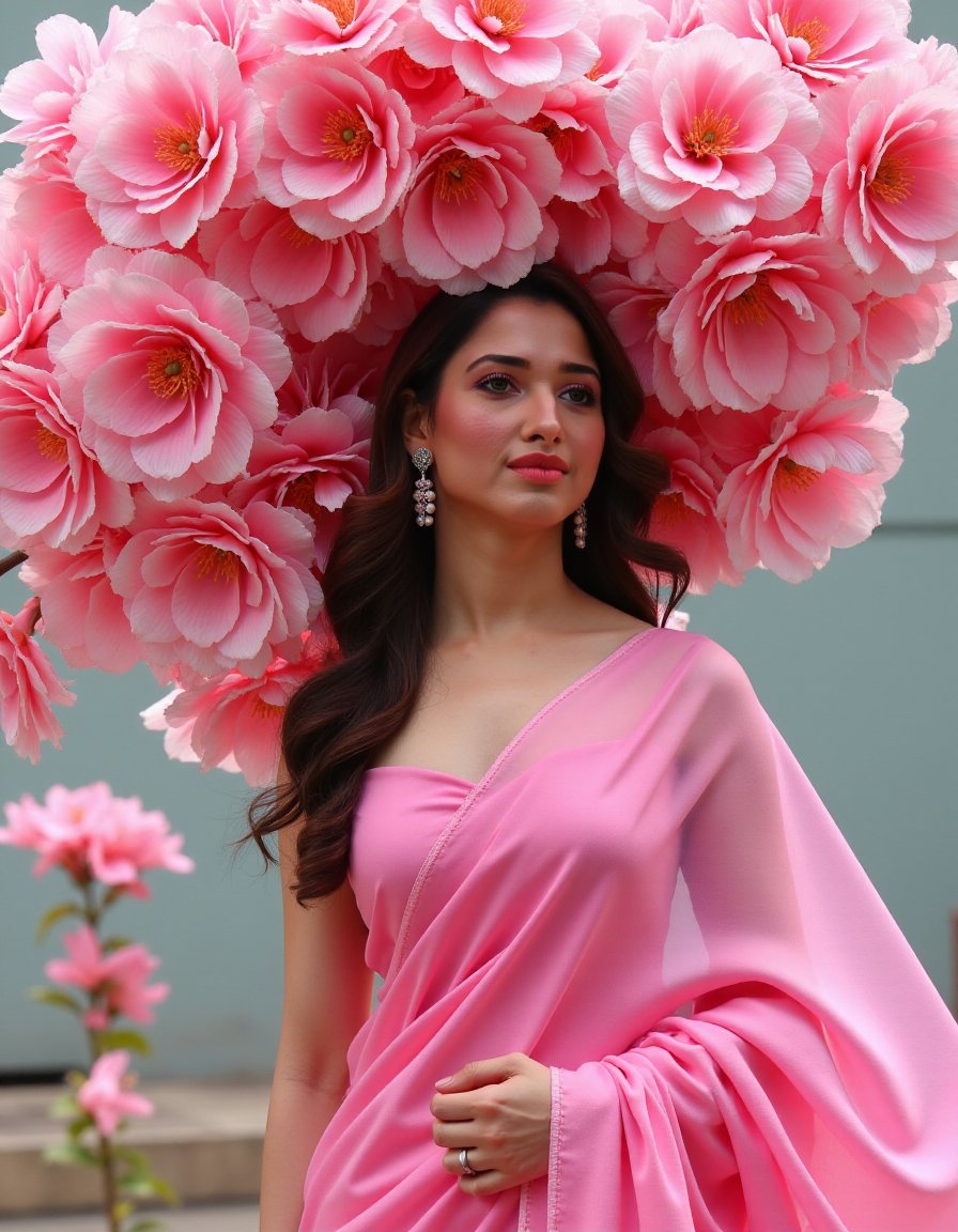 TamannaFlux,<lora:TamannaFluxV1:1.3>,hair becomes flowers ethereal portrait of lady in pink dress, hair like flowers, bouquet of flowers, 8k resolution, Photo black and white Vogue Style TamannaFlux,<lora:TamannaFluxV1:1.3>, portrait of woman in a saree.