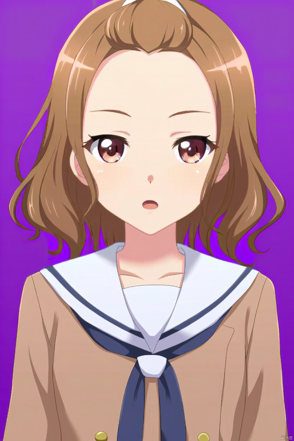 1girl,solo,upper body
sailor dress, double-breasted, brown dress, hanasakigawa school uniform,,
1girl,Natsuki,brown hair
brown eyes
forehead