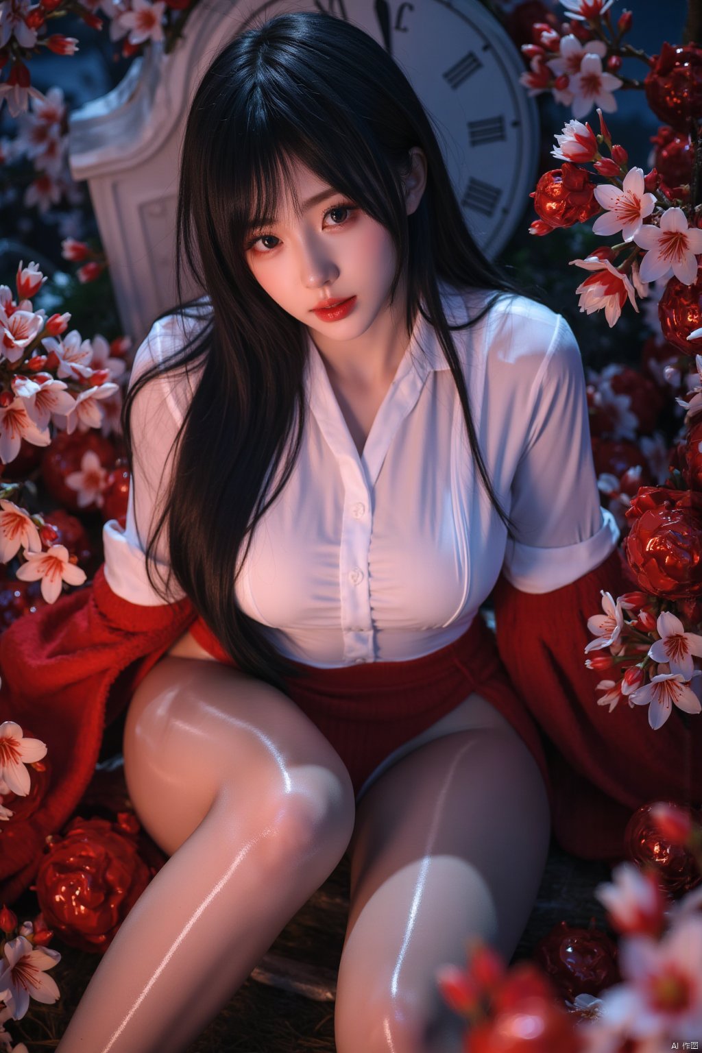 (( pantyhose.)),realistic,shiny skin, shiny, Shiny ,Huge breasts
1 girl, solo, black hair, long hair, looking at viewer, lips, , red lips, brown eyes, realistic, parted lips, lblack eyes, realistic, blurry、denim
(((masterpiece))), (((best quality))), ((ultra-detailed)), (illustration),beautiful detailed sky ,night,stars,(1girl)((an extremely delicate and beautiful girl)),red eyes,dramatic angle,small breasts,(((full body))),hood,cold face and white shirt,(((long white hair))),(red hair),(red plum blossom),((winter)),(((snowflakes))){{{{{{detailed cute anime face}}}}}},cinmatic lighting,((red and white flowers)),hairs between eyes, expressionless, young girl,(((Facing the lens))),(starry sky),((Beautiful face)),((full body)),(sitting),depth_of_field,((colorful)),scenery,hair_flower,lantern,christmas,(starfall){{{{{watercolor_(medium)}}}},(((masterpiece))),(((clock))),(((red))),(((blood))),finely detail,Depth of field,Blood drop,Blood fog
