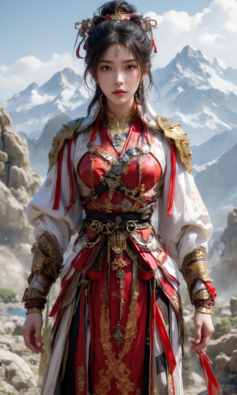 1Woman,hip up,martial arts,jewelry,chinese armor,accessories,outdoor,ntgirl