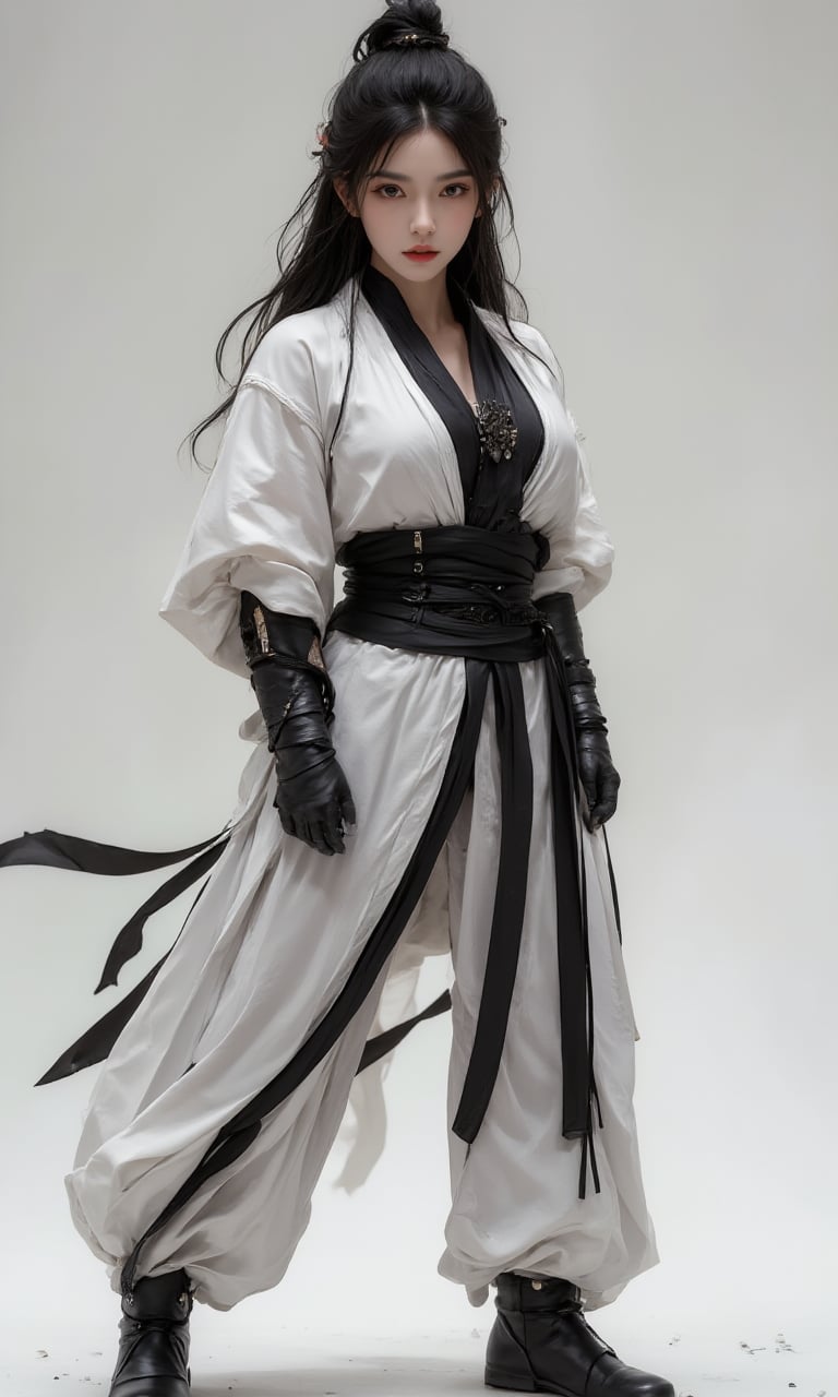 Woman,martial arts,hip up,white and black robe,ntgirl