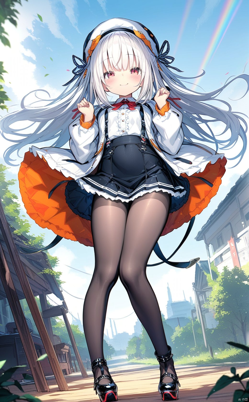 (masterpiece),(best quality),illustration,ultra detailed,hdr,Depth of field,(colorful),1girl, solo, looking at viewer, blush, smile, long hair,loli,pantyhose,full body,white hair