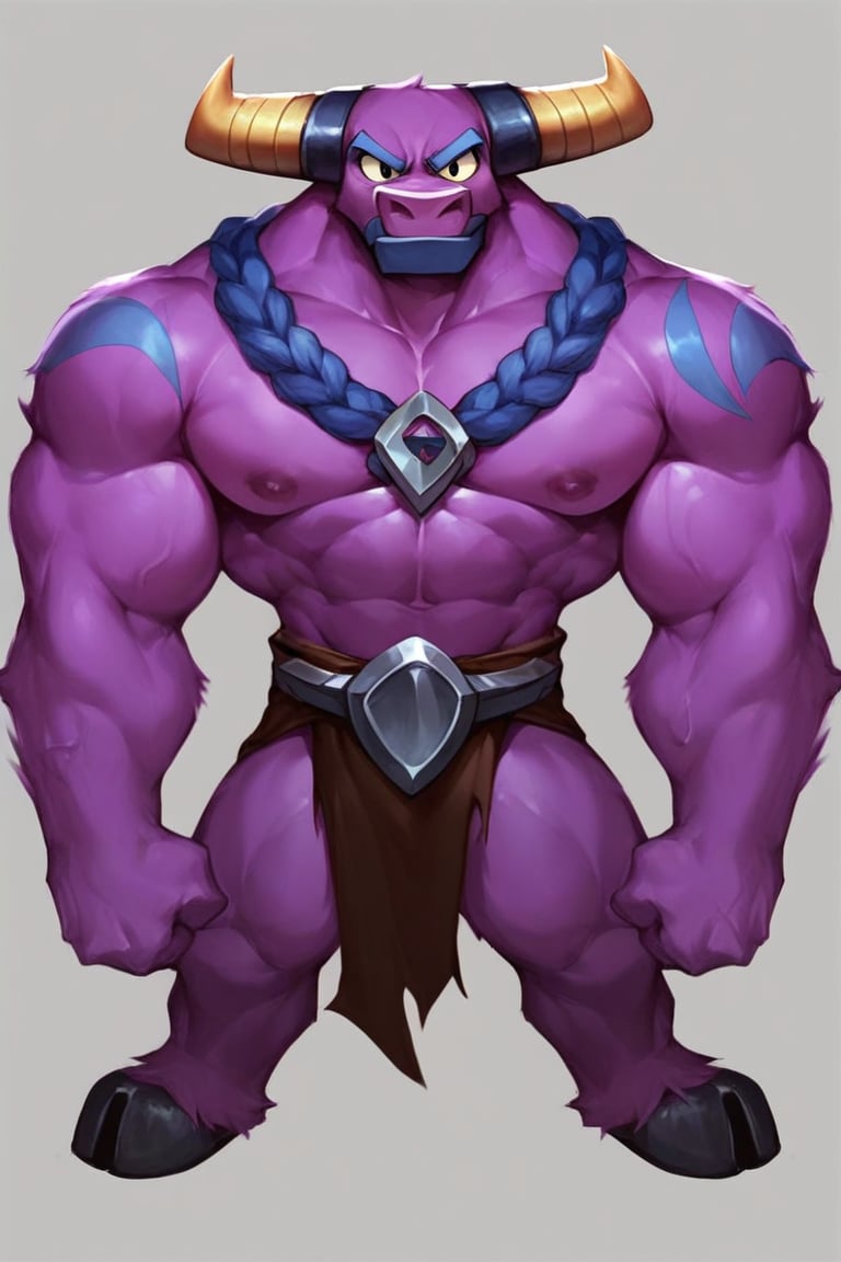 score_9, score_8_up,score_7_up, anime origin, demon bull king, Purple fur, Iron jaw, In good physical shape, full body,Standing facing viewer,front view,