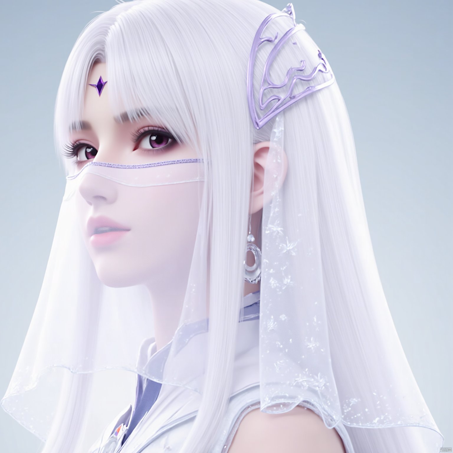 1girl,white hair,(white veil:1.5)