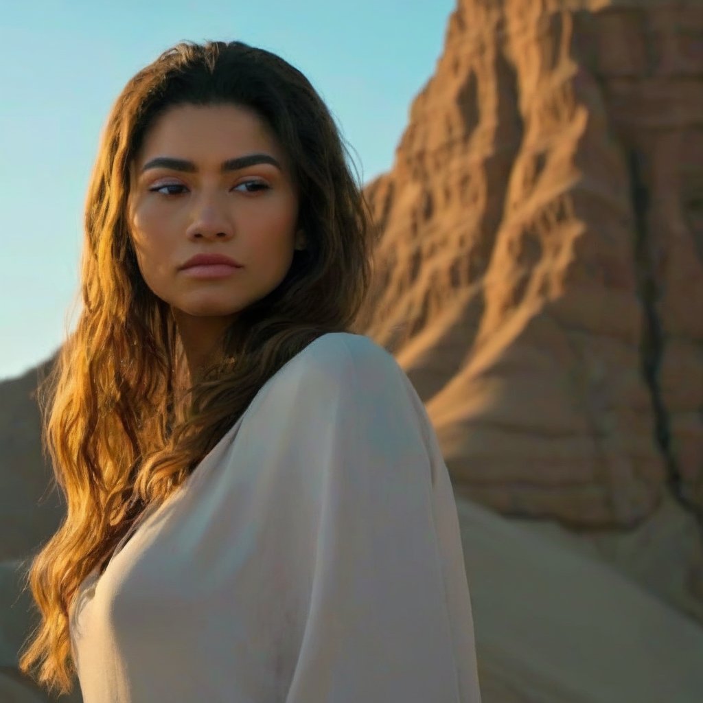 1girl,(((chani))), ((well visible face, face not in shadow)),
Masterful, perfect lighting, uhd,

chani in the desert, she is very sad, looking up
interesting landscape, 
the lighting and composition reflect her mood