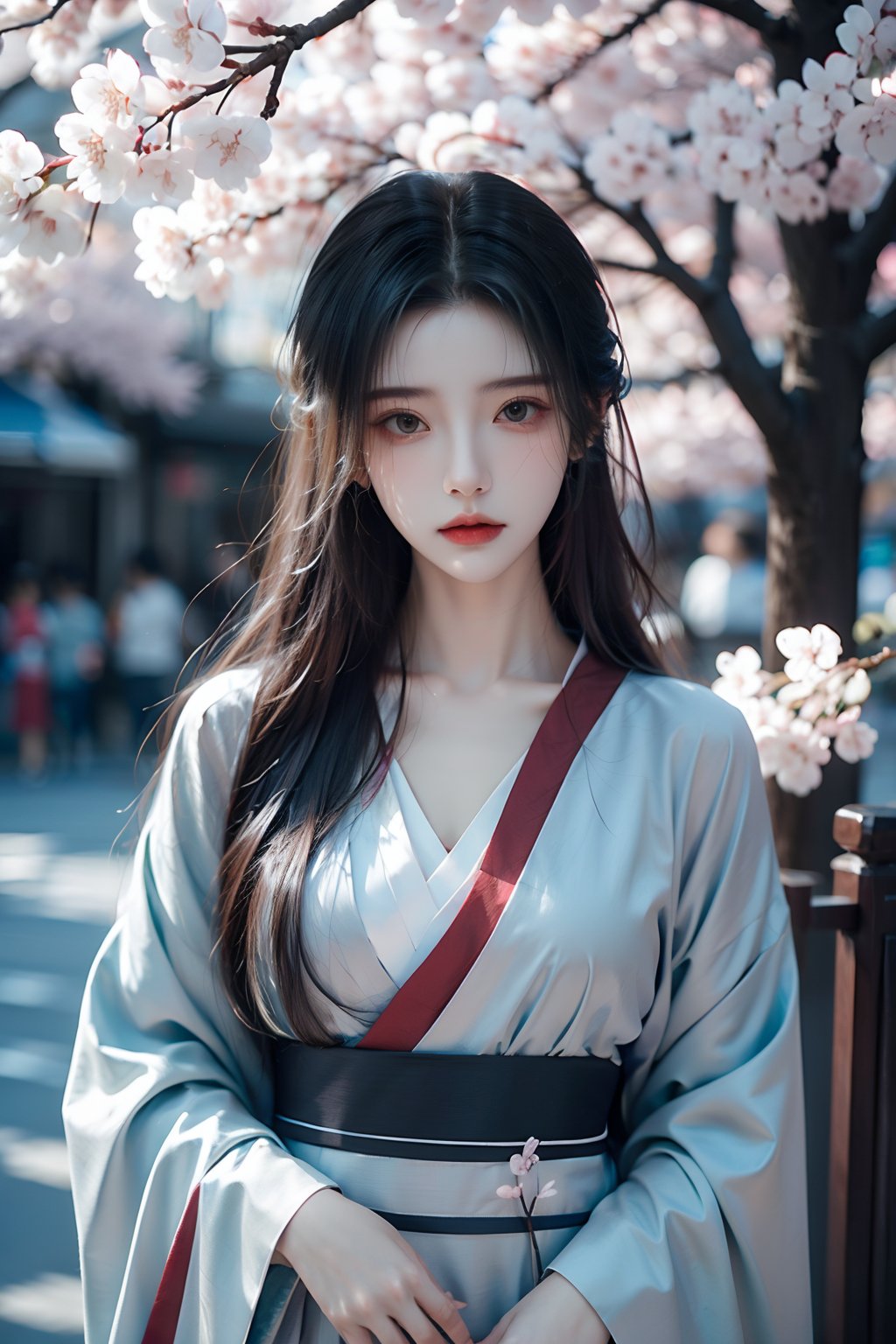 1Woman,hip up,hanfu,cherry_blossom,qqmix