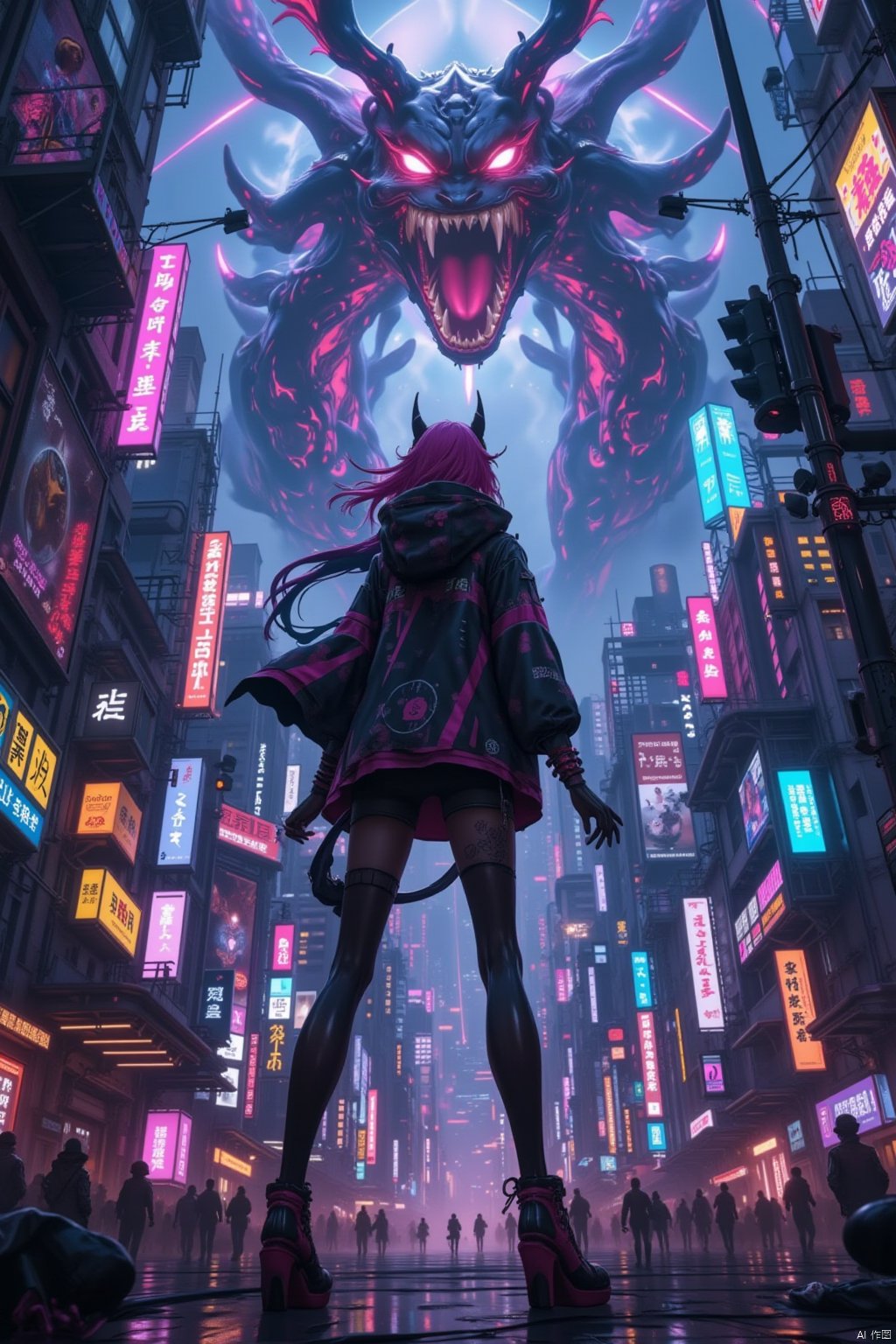 1girl,incredibly absurdres,cityscape,medium_shot,game cg,cyberpunk,