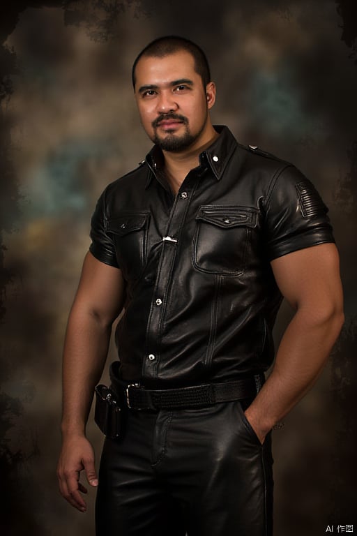 masterpiece, 8k, HDR, best quality, photography, analog style, real life, extremely beautiful, (highly detailed, intricately detailed), 1boy,mature man,AsianXM, leathersuit,muscle,