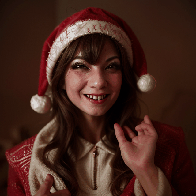 ((masterpiece, realistic photo)), Brazilian angle, Christmas woman with a wizard coat, a bright blood red wizard hat, colorful, magical, magical, crazy, beautiful, Christmas woman is ready to cast a great spell for Christmas, festive, feel very warm, cheerful, fun