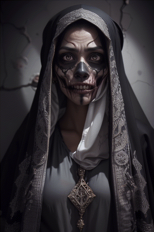 Portrait of an arabian woman, scary, dark ambience, intricate details