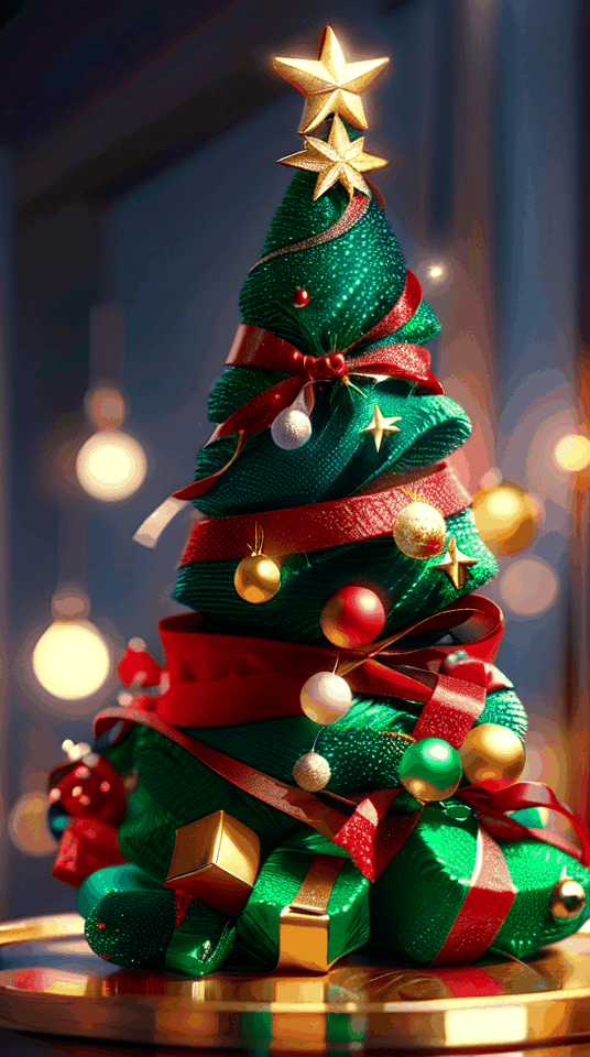Colorful rotating Christmas trees and Christmas cakes,