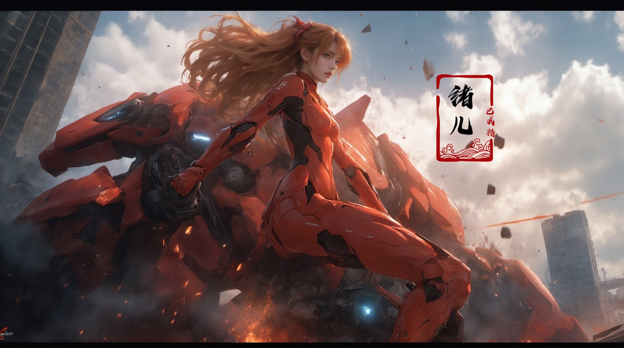 (dramatic, gritty, intense:1.4),masterpiece, best quality, 32k uhd, insane details, intricate details, hyperdetailed, hyper quality, high detail, ultra detailed, Masterpiece, super vista,Epic CG masterpiece, Asuka Langley Soryu,hdr,dtm, full ha, in the style of mecha anime, like a god The dancing long knife charging forward battlefield, the burst meteor, the fierce battle of fighting with his life, 8K, ultra detailed graphic tension, dynamic poses, stunning colors, 3D rendering, surrealism, cinematic lighting effects, realism, 00 renderer, super realistic, full - body photos, super vista, super wide Angle, HD，1girl, (full body:1.7),<lora:20231012-1697082333147:0.6>