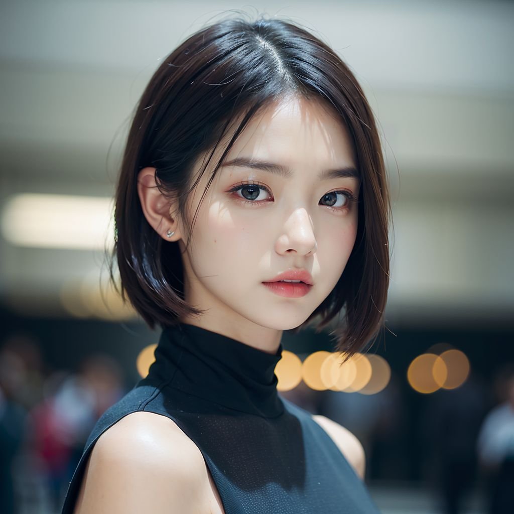 face　only,rough　elegant　fashion,, unity 8k wallpaper,realistic RAW photo,professional photograph,(ultra detailed:1.3),(beautiful and aesthetic:1.3),(High and best quality:1.5),shimmers under the runway lights,ultra highres,Overexposure,Depth of field,masterpiece,detailed skin,film grain,faded film style,low contrast,deep shadow,dynamic light,girlmedium　breastshining　dark　color　hair