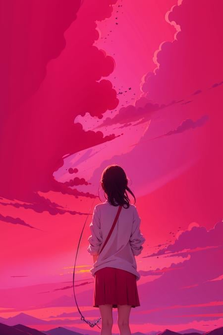 1girl, (Sketch:1.2),  anime key visual,  landscape of a Hateful [Thailand|Death Valley National Park], at Dawn, Embarrassing, Normcore Art, Accent lighting, Lomography
