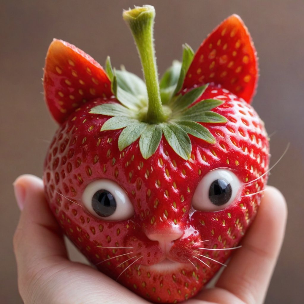 photo , strawberry shaped like a  cat