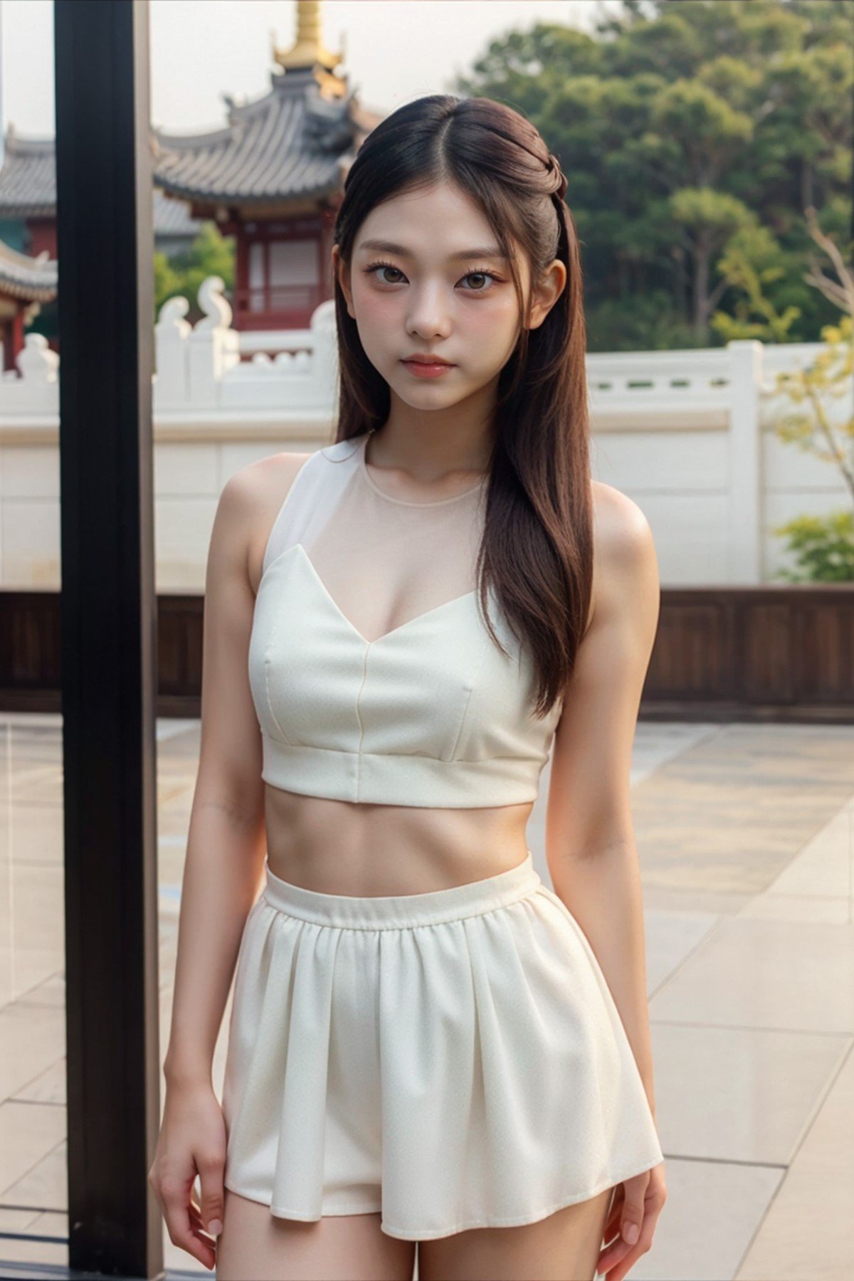 masterpiece,best quality,realisic skin details,portrait,upper body,cute girl,looking to the viewer,asian,pale skin,beautiful,simple background,looking at viewer,white outfit, haerin,<lora:Haerin-01:1>,