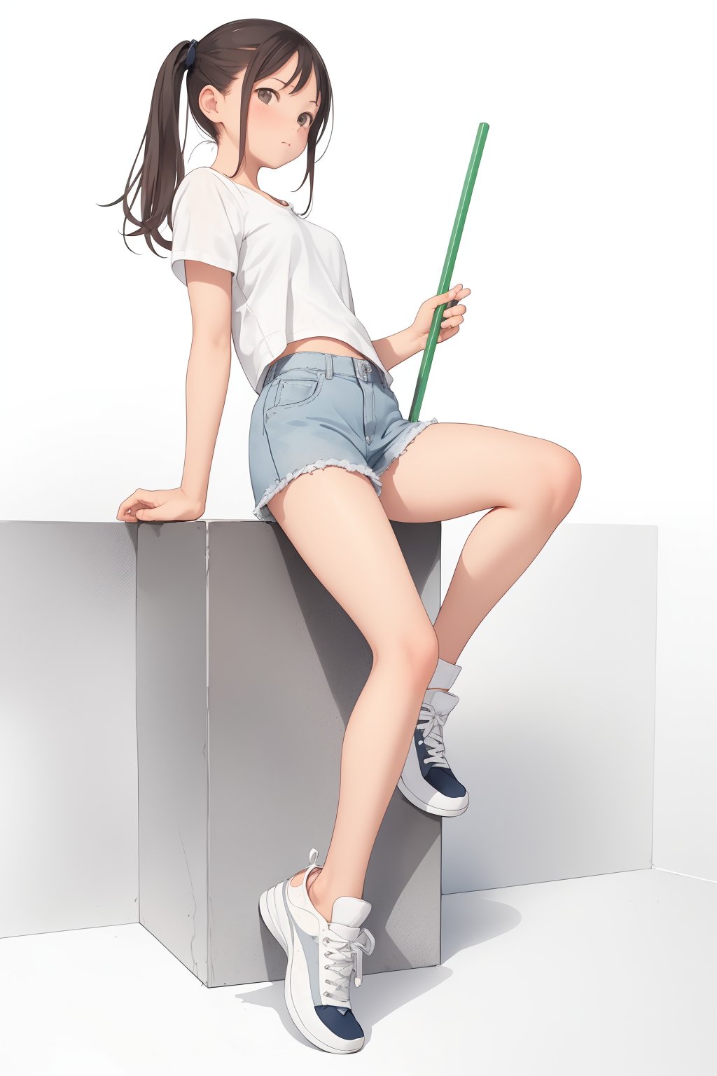 (pencil art:1.3), solo, girl , sneaker, posing, (watercolored:0.8), scketch