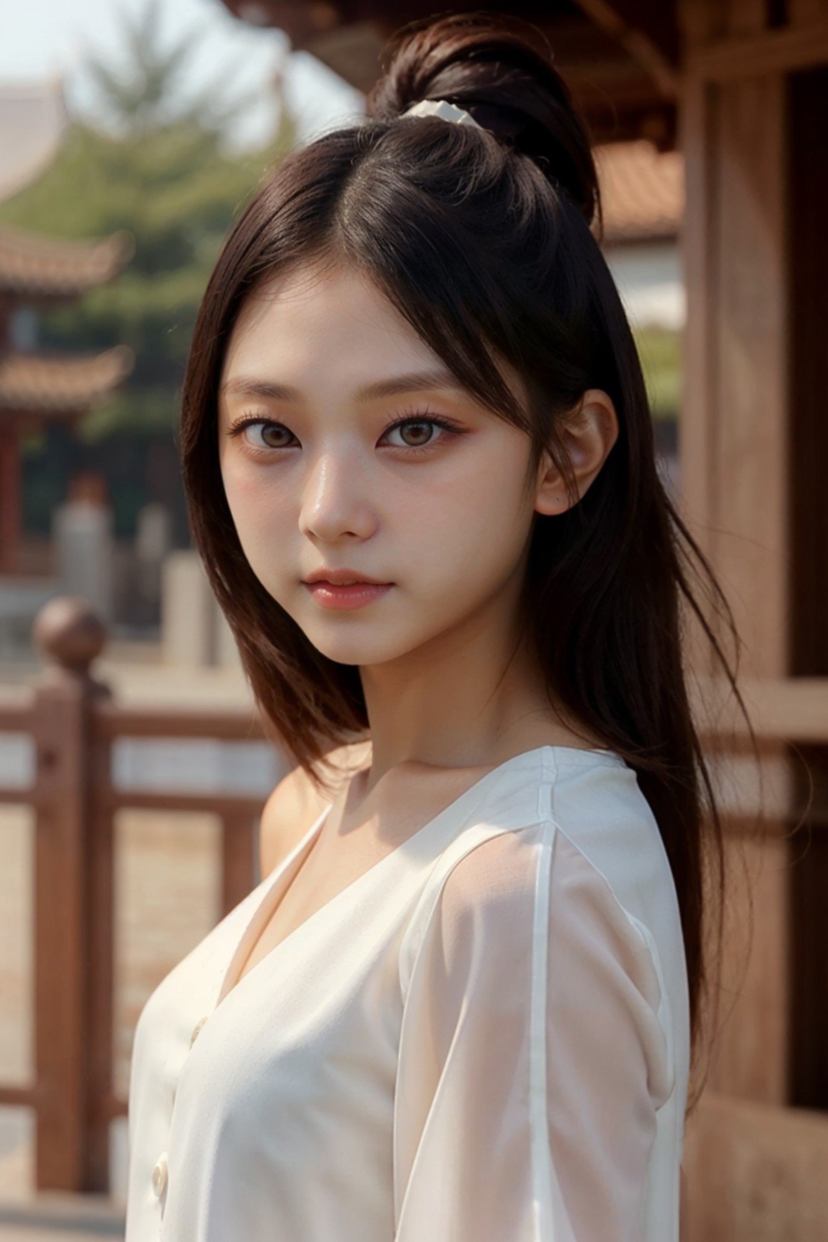 masterpiece,best quality,realisic skin details,portrait,upper body,cute girl,looking to the viewer,asian,pale skin,beautiful,simple background,looking at viewer,white outfit, haerin,<lora:Haerin-01:1.0>,