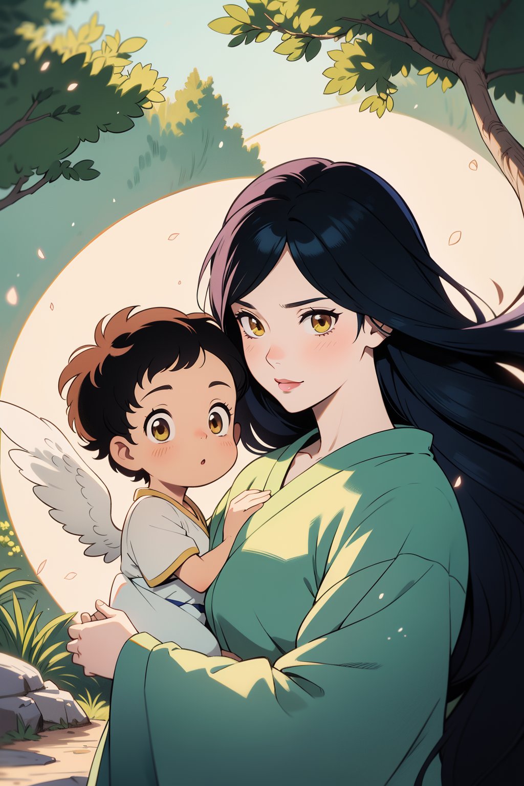 highly detailed portrait of a little girl with long hairs, stephen bliss, unreal engine, fantasy art by greg rutkowski, loish, rhads, ferdinand knab, makoto shinkai and lois van baarle, ilya kuvshinov, rossdraws, tom bagshaw, alphonse mucha, global illumination, radiant light, detailed and intricate environment  wings, yellow eyes, yoshida seiji satori, zeta: twilight princess connect, zeta