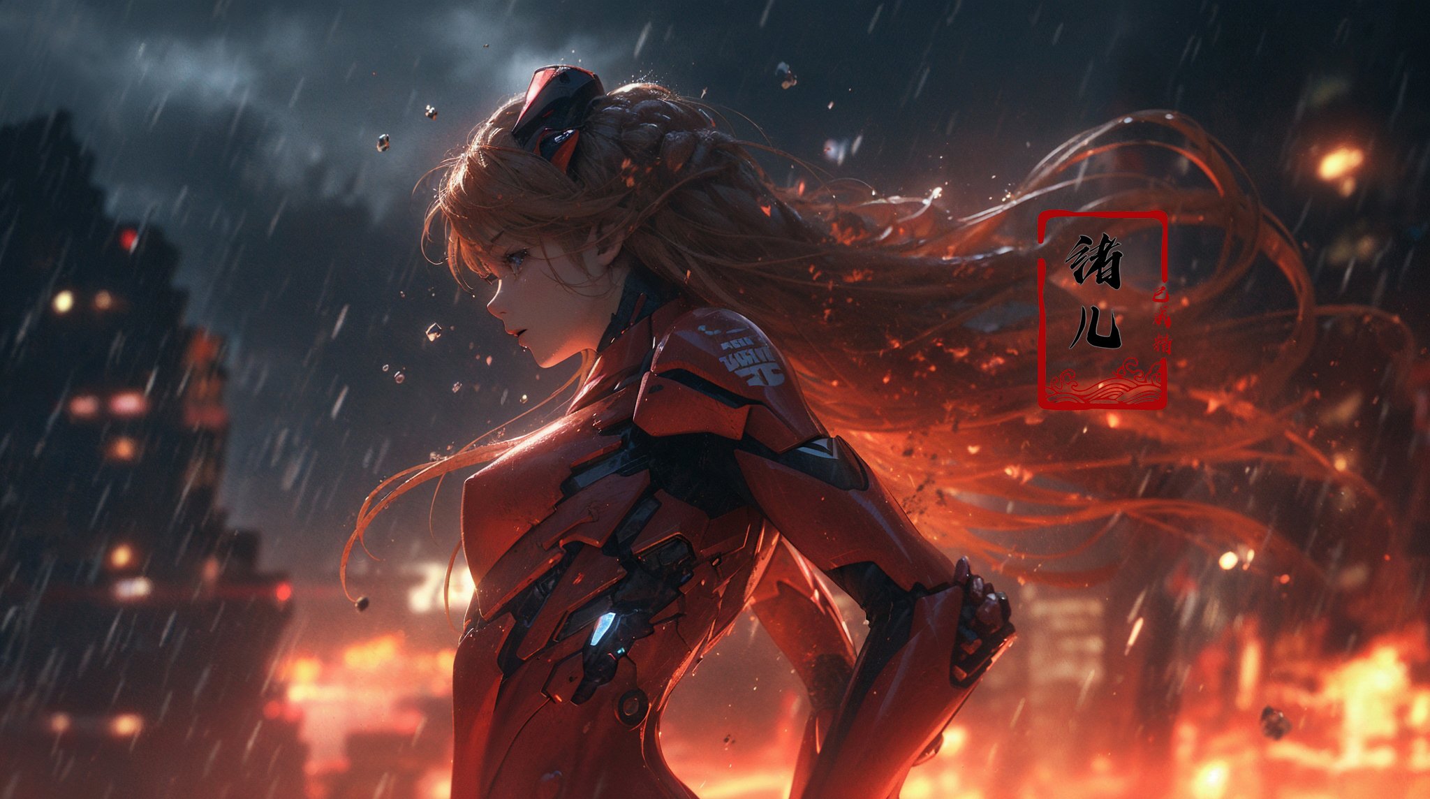 Epic CG masterpiece, Asuka Langley Soryu,hdr,dtm, full ha, in the style of mecha anime, like a god The dancing long knife charging forward battlefield, the burst meteor, the fierce battle of fighting with his life, 8K, ultra detailed graphic tension, dynamic poses, stunning colors, 3D rendering, surrealism, cinematic lighting effects, realism, 00 renderer, super realistic, full - body photos, super vista, super wide Angle, HD,<lora:绪儿-明日香Asuka Langley Soryu:0.7>