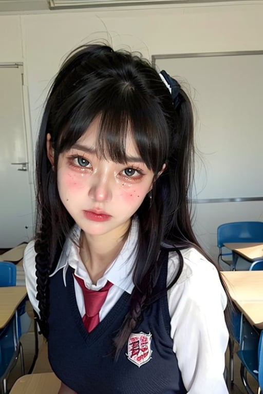 <lora:EpicMakeupV2-000005:0.8>,EpicMakeup,portrait,1girl,school uniform, in classroom,crying