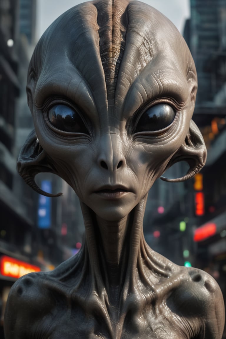A cinematic shot of a (((1alien-Zeta Reticulai:1.9))), ufo, sci-fi, (grey_skin:1.9), perfect face, perfect black big eyes, perfect long arms, perfect hands, perfect long legs, wearing an intricate details, futuristic_city_background, (((full_perfect_symmetrical_body:1.9))). PNG image format, sharp lines and borders, solid blocks of colors, over 300ppp dots per inch, 32k ultra high definition, 530MP, Fujifilm XT3, cinematographic, (anime:1.6), 4D, High definition RAW color professional photos, photo, masterpiece, realistic, ProRAW, realism, photorealism, high contrast, digital art trending on Artstation ultra high definition detailed realistic, detailed, skin texture, hyper detailed, realistic skin texture, facial features, armature, best quality, ultra high res, high resolution, detailed, raw photo, sharp re, lens rich colors hyper realistic lifelike texture dramatic lighting unrealengine trending, ultra sharp,Realistic<lora:EMS-330650-EMS:1.000000>