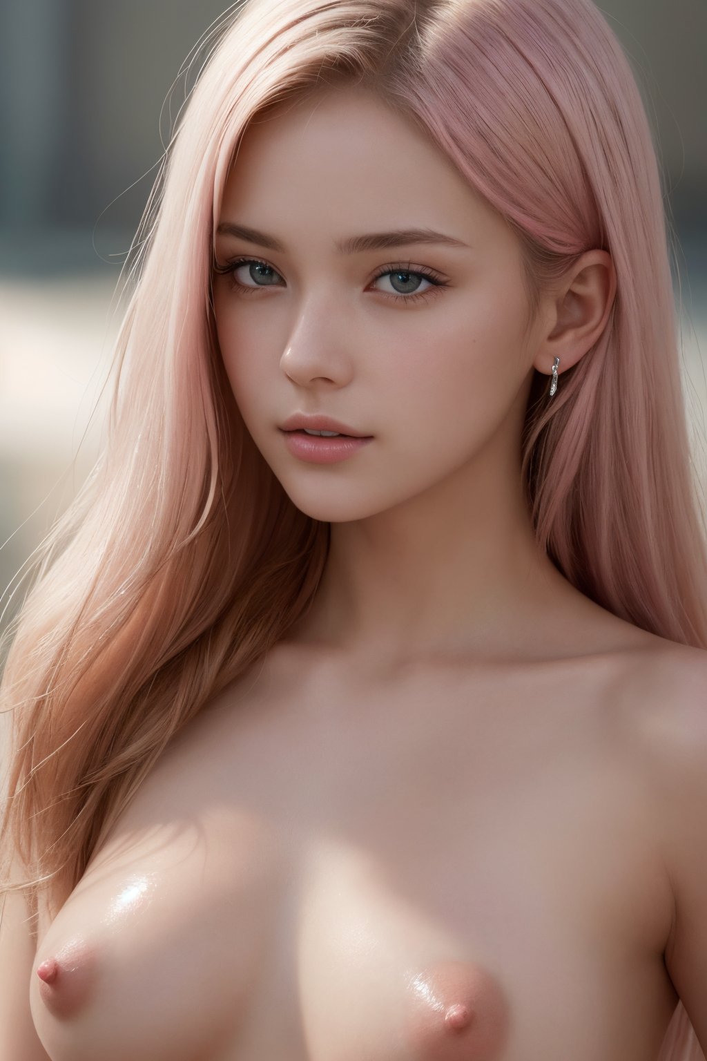 NSFW, Caucasian girl, 1girl, ((close up:1.2)), oblique angle, canted angle, (best quality, masterpiece, illustration, photorealistic, photo-realistic), (realistic:1.4), RAW photo, ultra-detailed, CG, unity, 8k wallpaper,16k wallpaper, extremely detailed CG, extremely detailed, an extremely delicate and beautiful, extremely detailed, Amazing, finely detail, official art, High quality texture, incredibly absurdres, highres, huge filesize, highres, look at viewer, (young:1.4), (beautiful detailed girl), 18 years old girl, blonde hair, (glossy shiny skin, beautiful skin, fair skin, white skin, realistic_skin), perfect face, detailed beautiful face, glossy lips, perfect breasts, ((pink areloas, small areolas, erected nipples, pink nipples, small nipples)), 