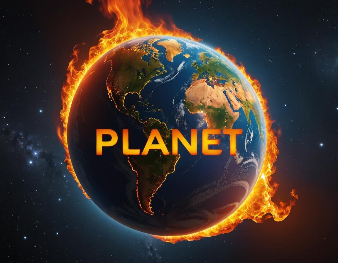 A fire symbol surrounding the word Planet.