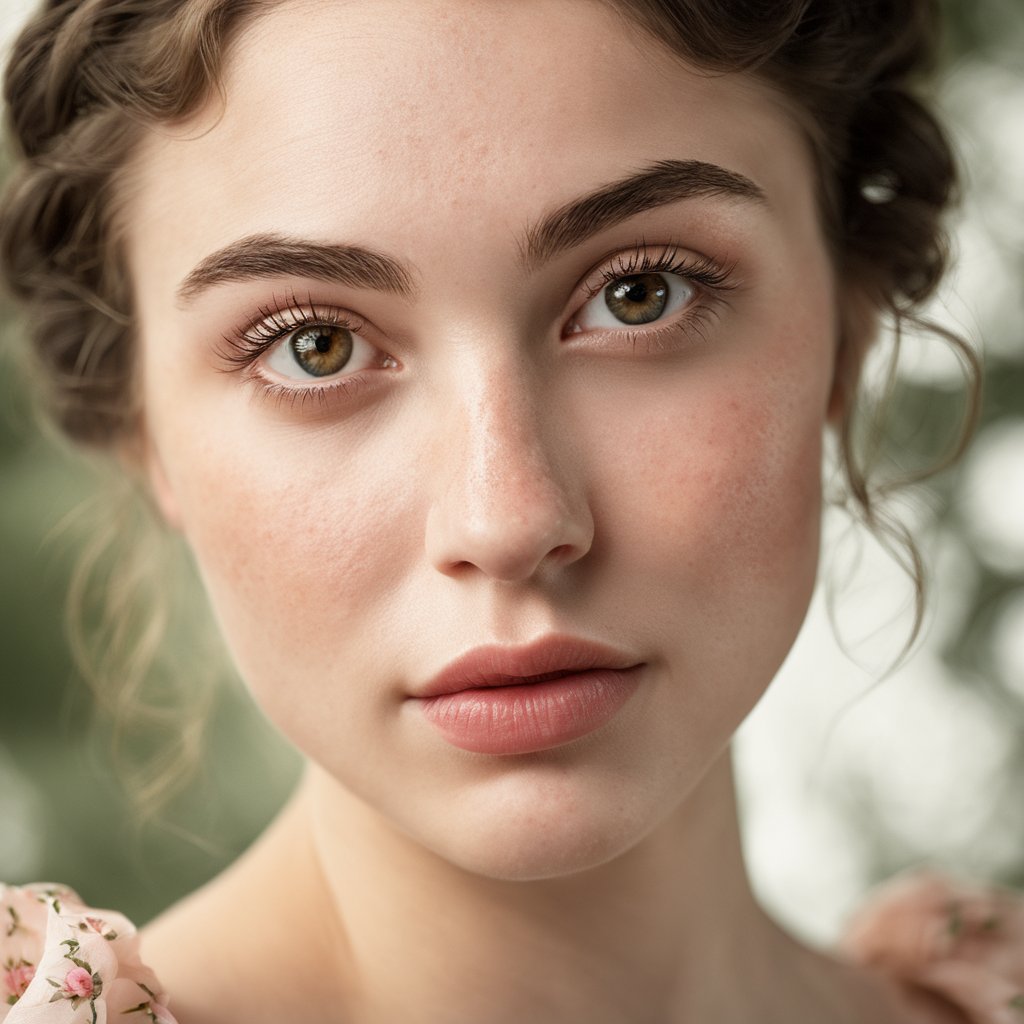 fashion shot, (pictorialist style), sharp focus, celluloid's unique character, film grain, focus on eyes,close up side portrait of a beautiful girl in a (victorian rose garden:1.1), she is wearing a victorian summer dress, lace detailing, vintage elegance, romantic charm, high neckline, puffed sleeves, ruffled accents, femininity, embroidered details, pastel colors, tea-length, classic, timeless, empire waist, flare skirt, corset-inspired, silhouette, nostalgic, enchantingdappled light on face, no make-up, detailed face and eyes, very thin eyebrows, pale skin, natural skin texture, (highly detailed skin:1.1), textured skin, (oiled shiny skin:0.5), (skin blemish:1.3), (moles:0.8), (imperfect skin:1.5), intricate skin details, visible skin detail, (detailed skin texture:1.1), (oiled shiny ultra white skin:0.6), mascara, (skin pores:1.1), (light freckles:0.3), skin fuzz, (blush:0.5), (goosebumps:0.5), translucent skin, subsurface scattering, (minor skin imperfections:1.2), wrinkles, vitiligo spots, [brown spots:0.01], [whiteheads], [blackheads], [white pimples:0.01], [red pimples:0.01], beauty spot, skin fuzzdetailed eyes, (round iris:1.1), light reflections in her eye, visible cornea, highly detailed iris, tiny blood vessels in the eye, remarkable detailed pupils  <lora:polyhedron_all_sdxl-000004:0.7> 