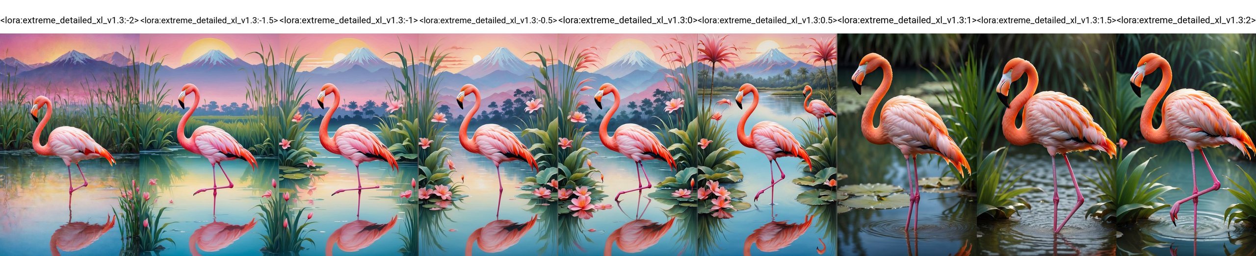 (best quality,8K,highres,masterpiece), ultra-detailed, (flamingo), a majestic flamingo standing gracefully amidst a tranquil wetland habitat. The flamingo's elegant posture and vibrant plumage are rendered with meticulous detail, capturing the beauty and grace of this iconic bird. The wetland backdrop is lush and serene, with tall grasses and gentle ripples in the water adding to the natural ambiance of the scene. The composition invites viewers to admire the flamingo's elegance and the tranquility of its surroundings.<lora:extreme_detailed_xl_v1.3:-2>