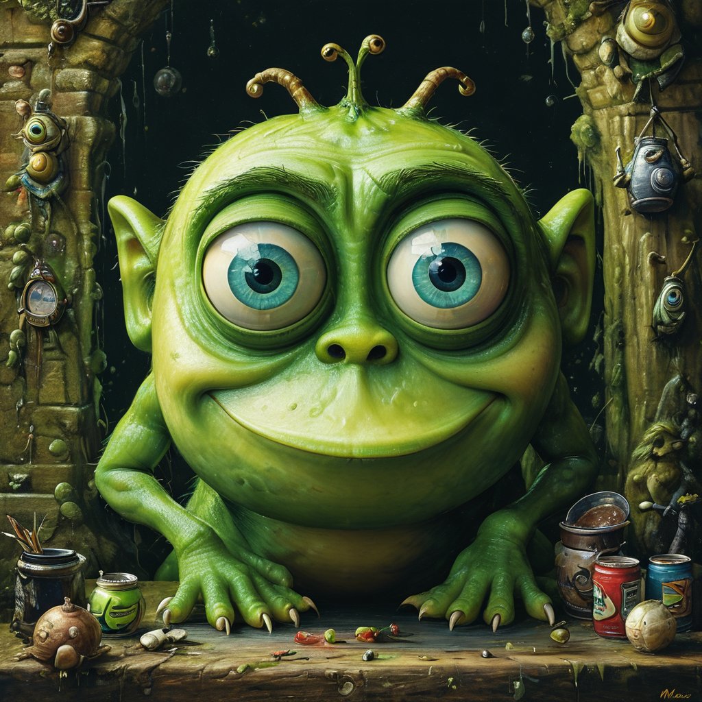 impactful paint of  Mike Wazowski from Monster Inc.,     <lora:The_Crazy_Style:0.8> ,    highly detailed,   8k,   sharp,  professional, clear,   high contrast, high saturated, , vivid deep blacks, crystal clear