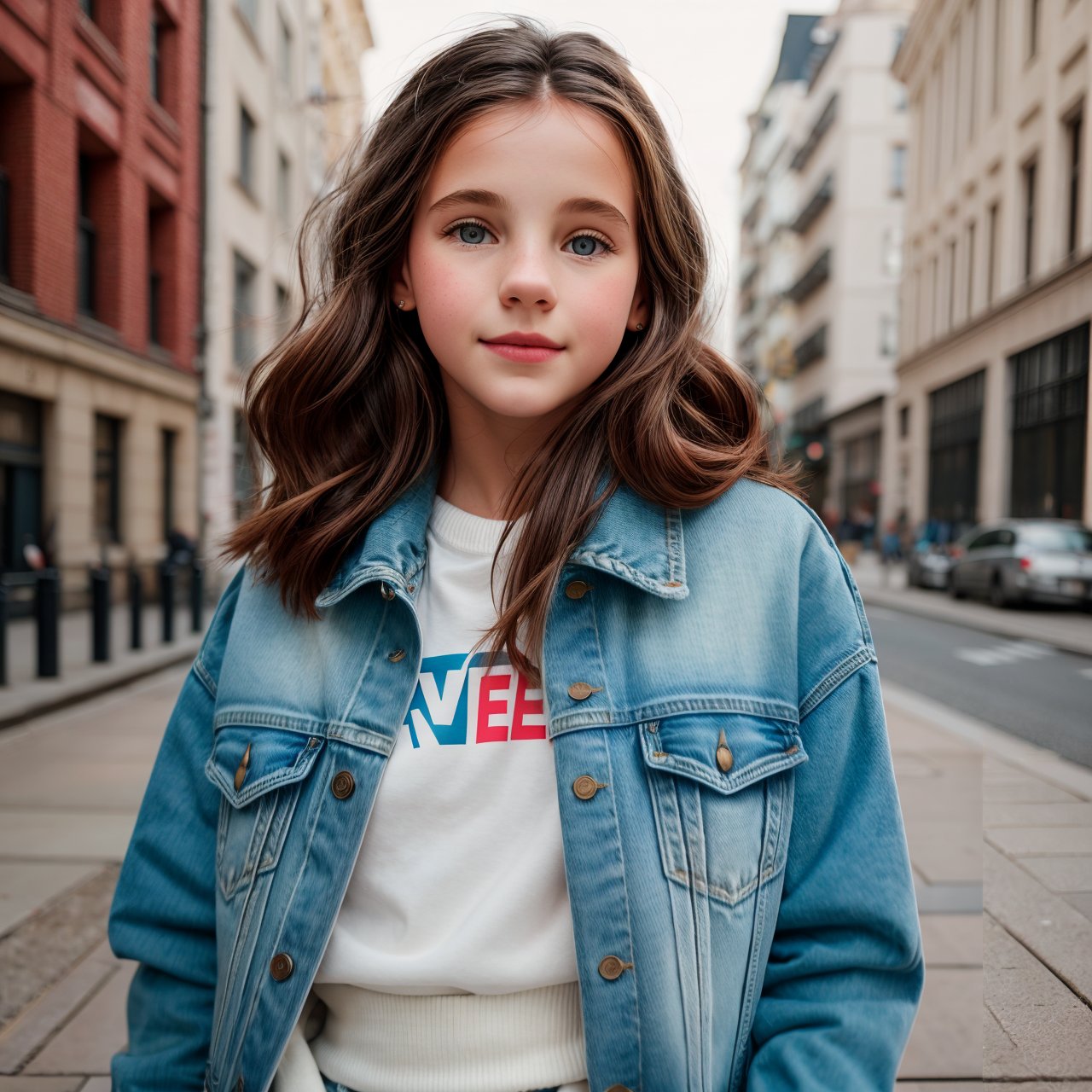 best quality, looking back, portrait of stunning (AIDA_LoRA_arusso:1.16) <lora:AIDA_LoRA_arusso:0.69> as little girl wearing a denim jacket posing on the street, outdoors, pretty face, flirting, cinematic, composition, studio photo, studio photo, kkw-ph1, hdr, f1.6, getty images, (colorful:1.1)