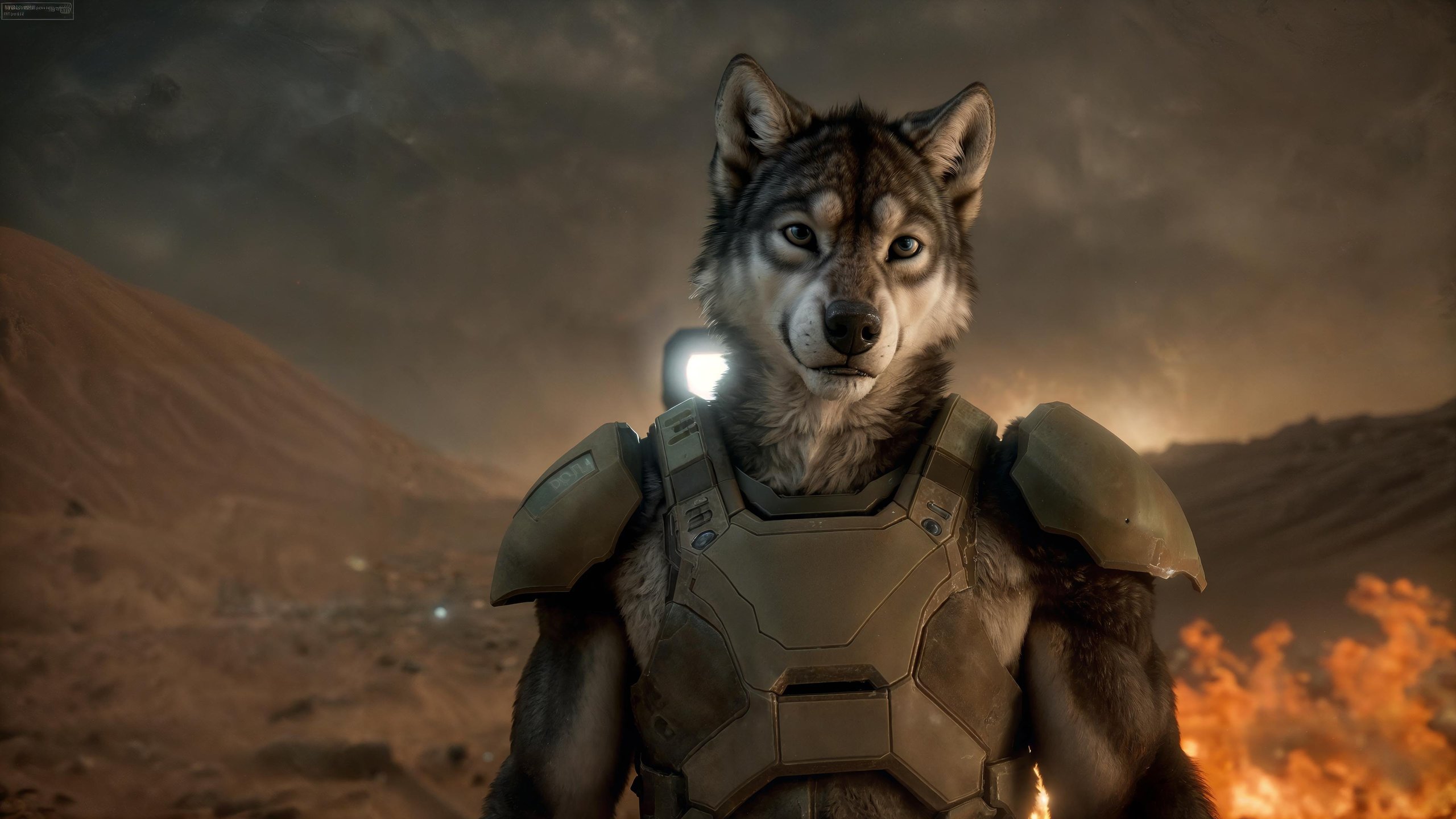 High detail, film, cinematic, realistic, masterpiece, male with(gun), (DOOM3), wolf, anthro, furry, wolf ears, detailed fur, solo, hell, mars, absurdres, best quality, HDR, high quality, high-definition, extremely detailed, 8k wallpaper, intricate details, 8K uhd, Full-HD