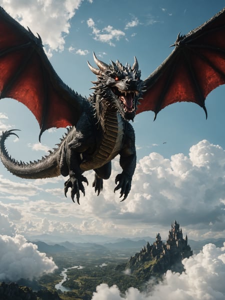 cinematic film still, dragon flying through the sky, 8k, 4k, hd, 