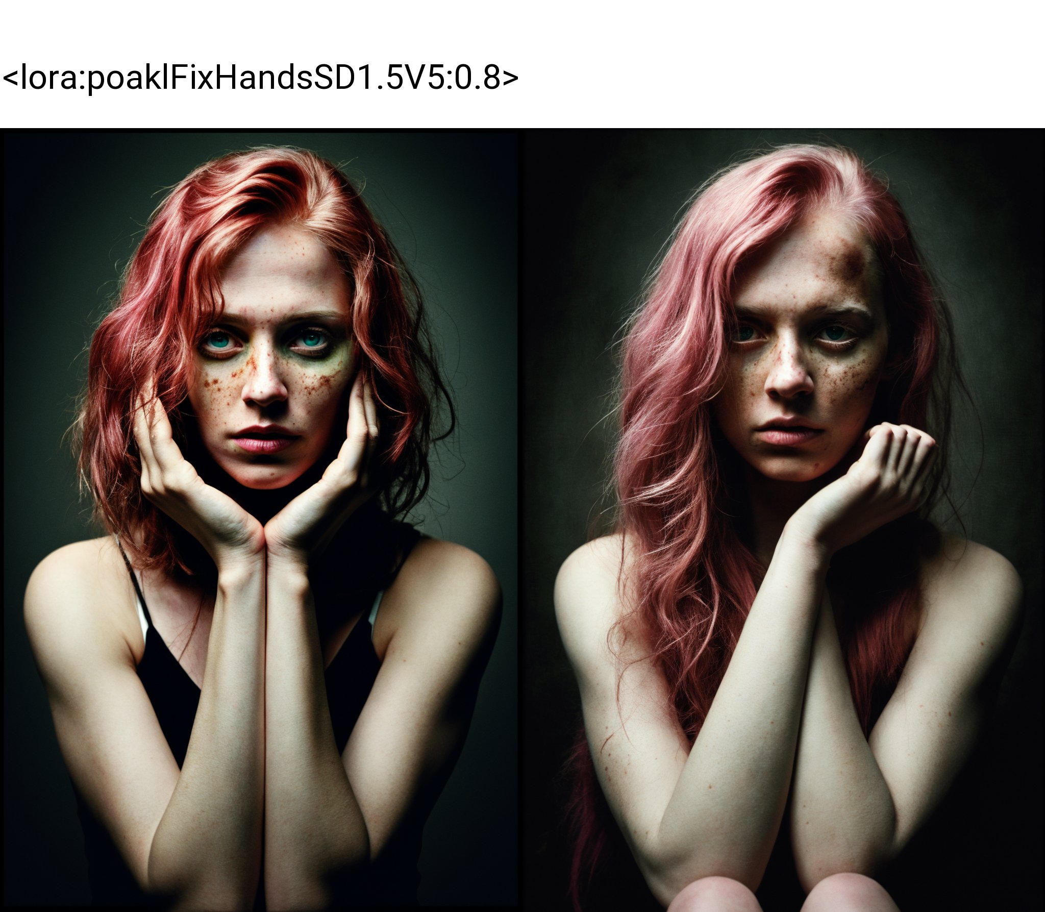 full head and body with feet,Over the shoulder portrait of a seductive dressed pink-haired girl with wild hair and many freckles,((hands on face)),An expressionist ultra-realistic intense,soulful,emotional,depth and intensity,subsurface scattering,ultra hd,4k,high def,Photo-realistic,Hyper-realistic,Hyper detailed,analog style,realistic,masterpiece,best quality,ultra realistic,8k,Intricate,High Detail,film photography,soft lighting,heavy shadow Tom Bagshaw,Casey Baugh,and Helene Beland,in the style of Eric Canete,Alan Lee and Todd McFarlane,in the style of realism,emotional and dramatic scenes,Style of Kriengin,Brandon Wolfel,sharp focus,style of Jay Anacleto,Esao Andrews,photo-realism,(2\3 rule composition:0.5),Mysterious,green eyes,((poakl)),<lora:poaklFixHandsSD1.5V5:0.8>,