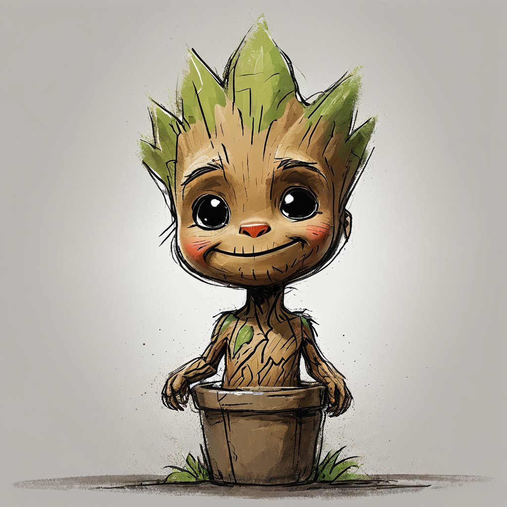 impactful color paint of cute drawing of Baby Groot <lora:Cute_Drawing:0.7>,    highly detailed,  8k,   sharp,  professional, clear,   high contrast, crystal clear