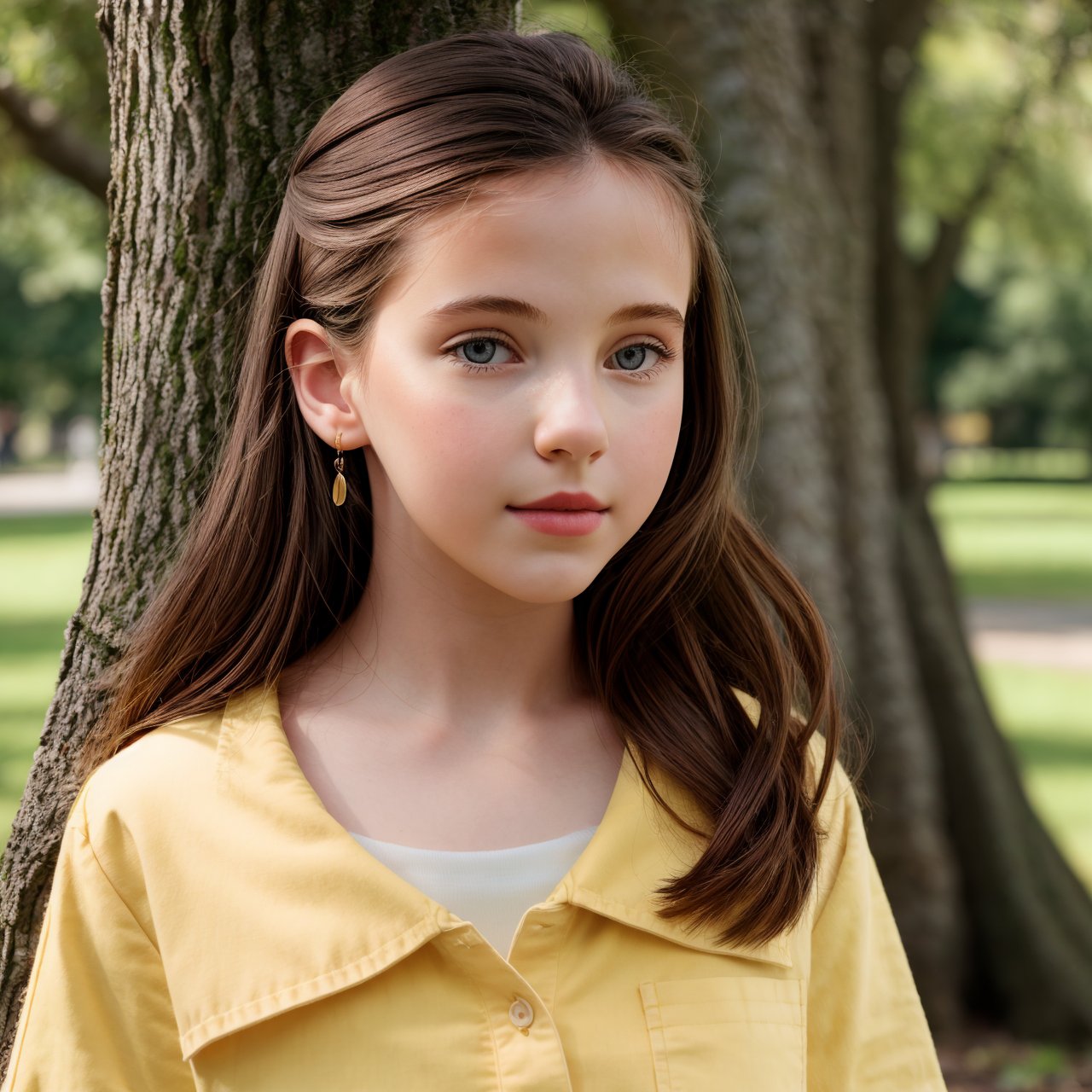 (masterpiece:1.3), best quality, view from above, portrait of beautiful (AIDA_LoRA_arusso:1.1) <lora:AIDA_LoRA_arusso:0.74> as little girl wearing a yellow shirt and jeans standing in the park next to the tree, pretty face, intimate, cinematic, hyper realistic, studio photo, studio photo, kkw-ph1, hdr, f1.5, getty images, (colorful:1.1)