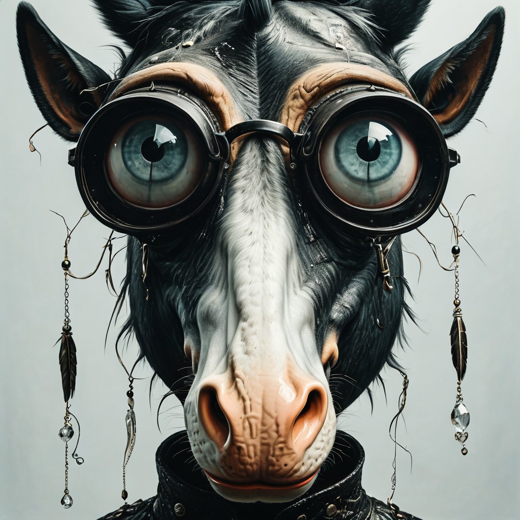 impactful paint of anthropomorphic  horse with big eyes    ,     <lora:The_Crazy_Style:0.8> ,    highly detailed,   8k,   sharp,  professional, clear,   high contrast, high saturated, , vivid deep blacks, crystal clear