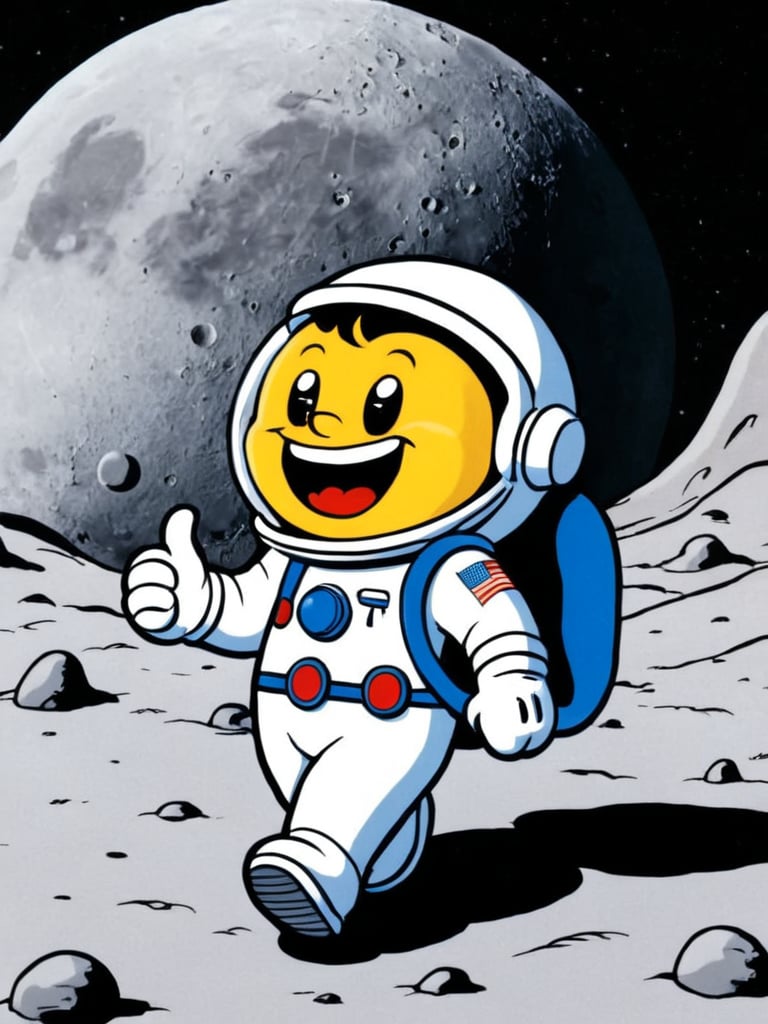 (rubber_hose_character:1.1) <lora:RubberHose_Characters_SDXL_v1:1.3>,cartoon, astronaut on  the moon