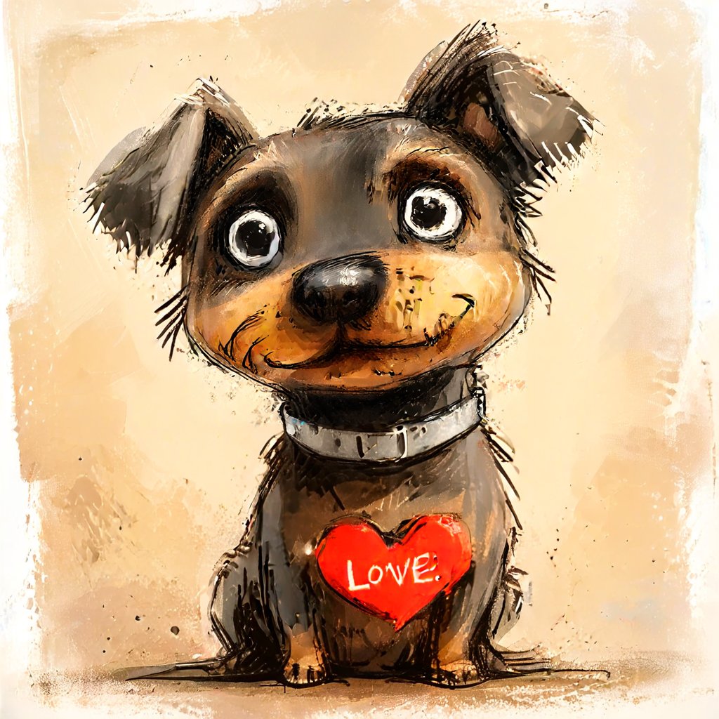 a chiweenie with a collar that says LOVE, <lora:Cute_Drawing:1>