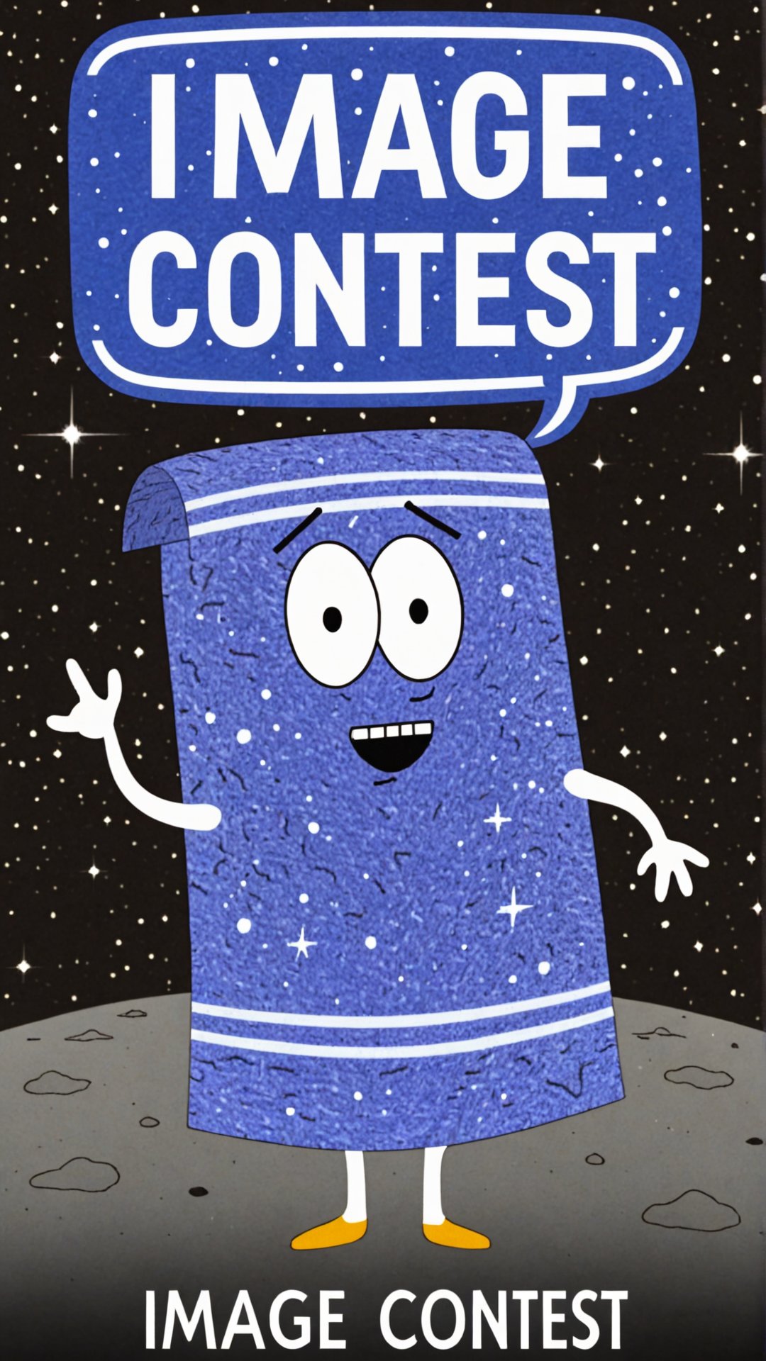Photo of Towelie in space with a text bubble that says "Image contest" Memes<lora:Towelie_v420:0.8>