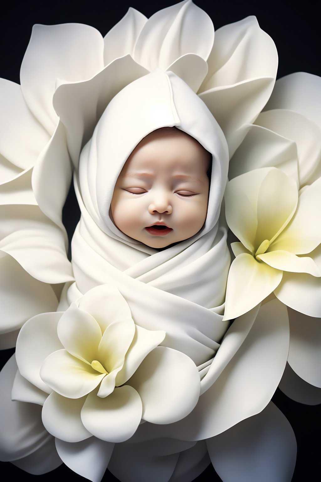 <lora:婴儿写真:0.8>,baby,flower,swaddle,white,closed eyes,