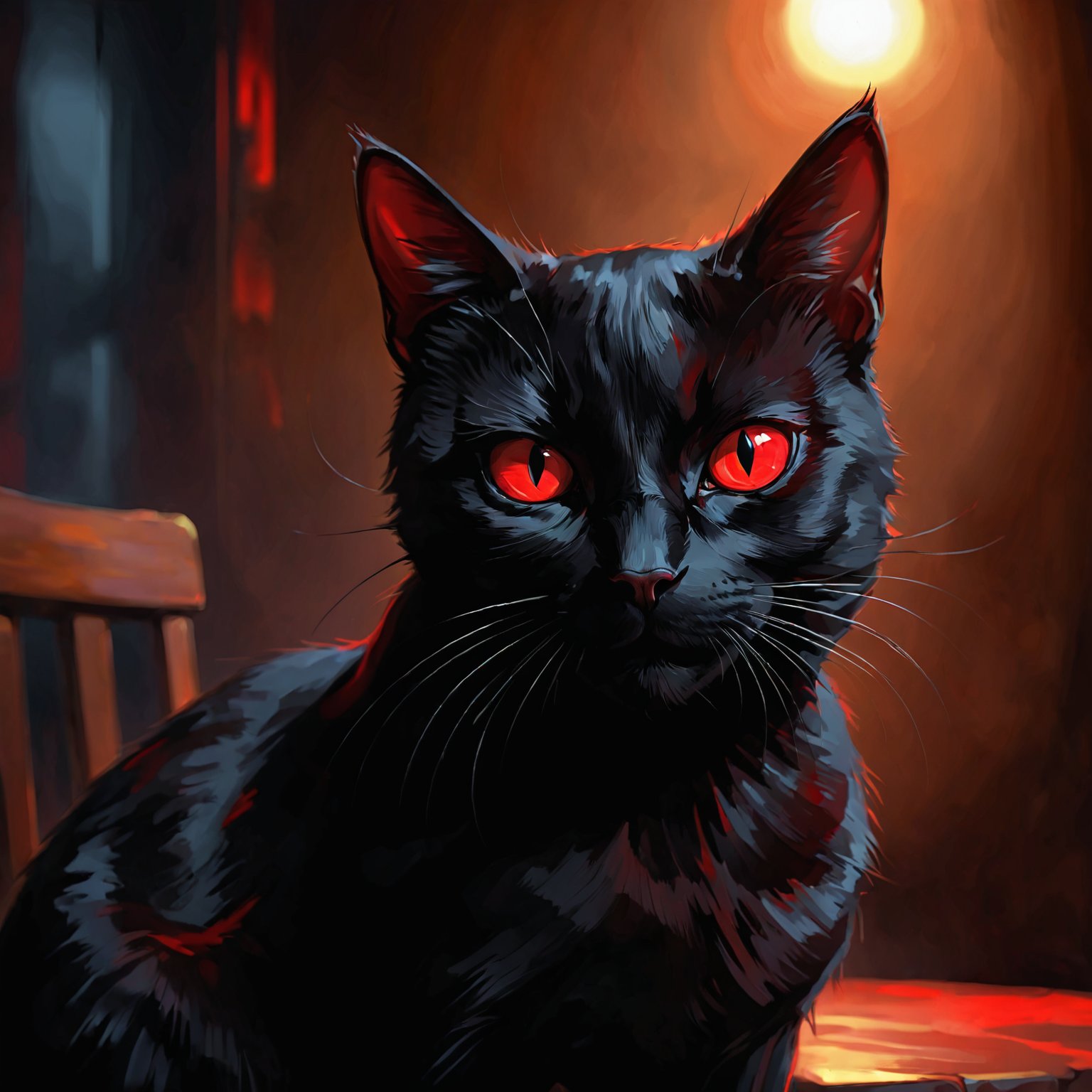 cinematic film still HQ, black cat with red eyes against black canvas, evil, best quality, digital painting, extremely smooth, harmonious color scheme . shallow depth of field, vignette, highly detailed, high budget, bokeh, cinemascope, moody, epic, gorgeous, film grain, grainy